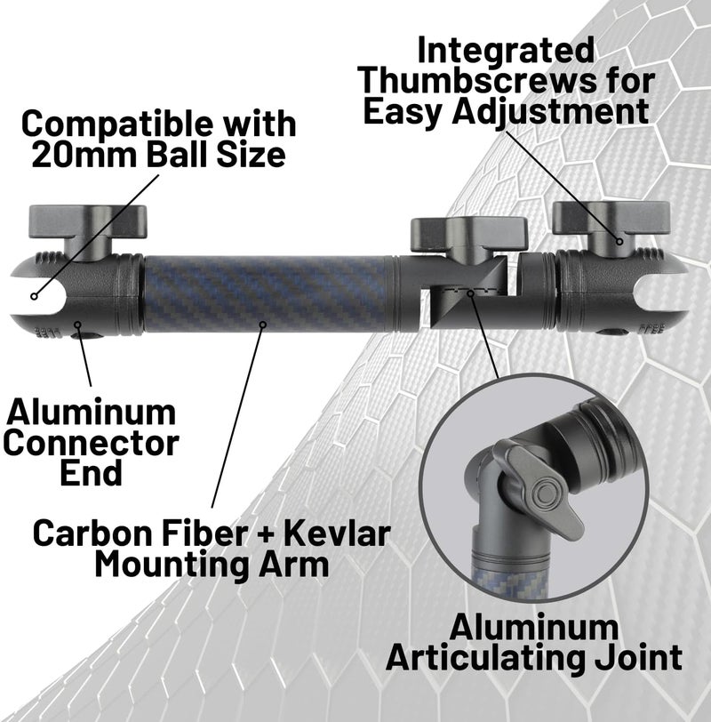 Bulletpoint Locking Adjustable Carbon Fiber Kevlar Mounting Arm with Articulating Joint Dual 20mm Socket Ends (7cm-to-1cm) - Image 3